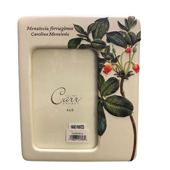 Vintage NOS Carr Picture Frame, Handpainted, Ceramic Floral, Butterfly’s, 4x6” - Picture 10 of 11